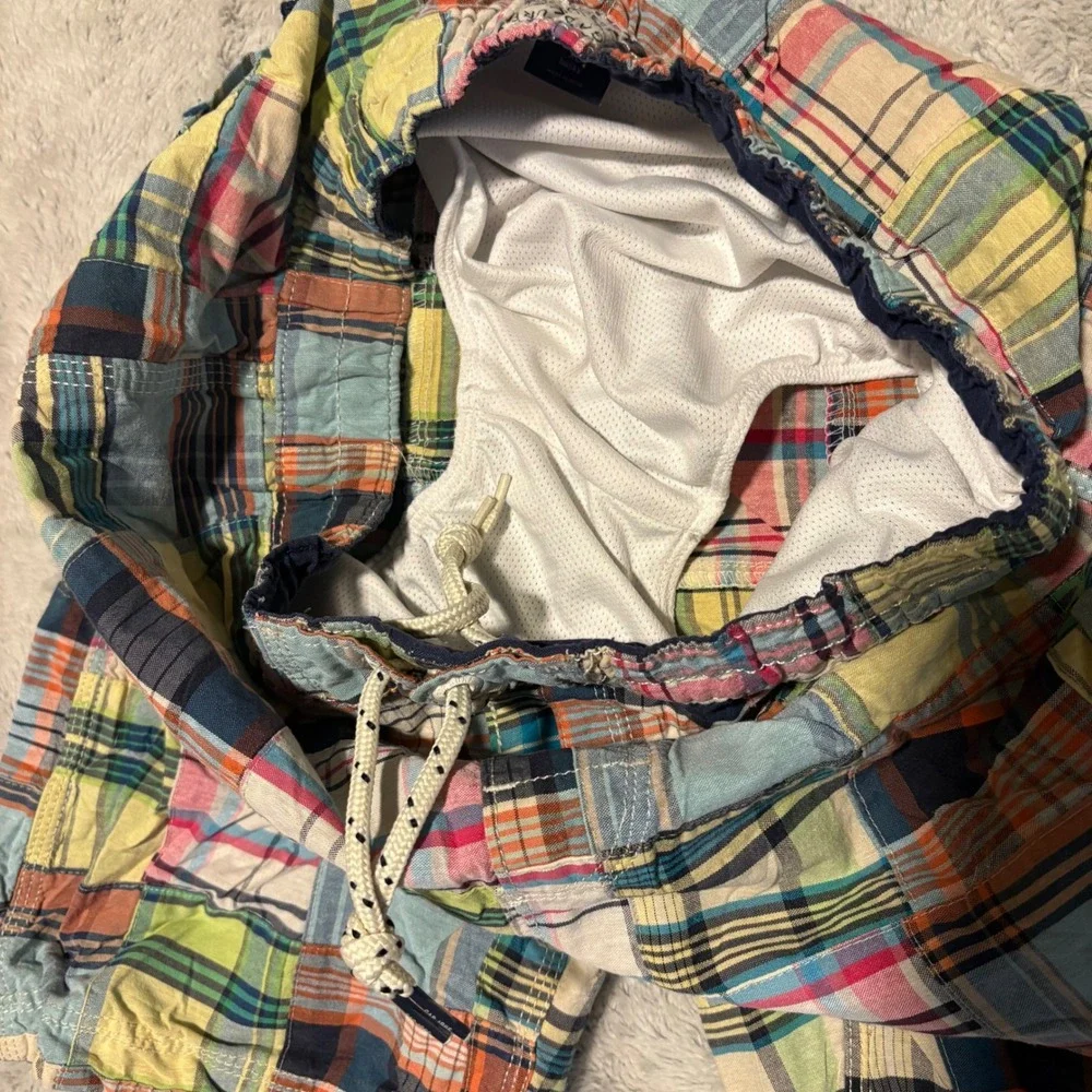 Gap Kids XL Husky Patchwork Madras PlaidSwim Trunks Multicolor Board Shorts